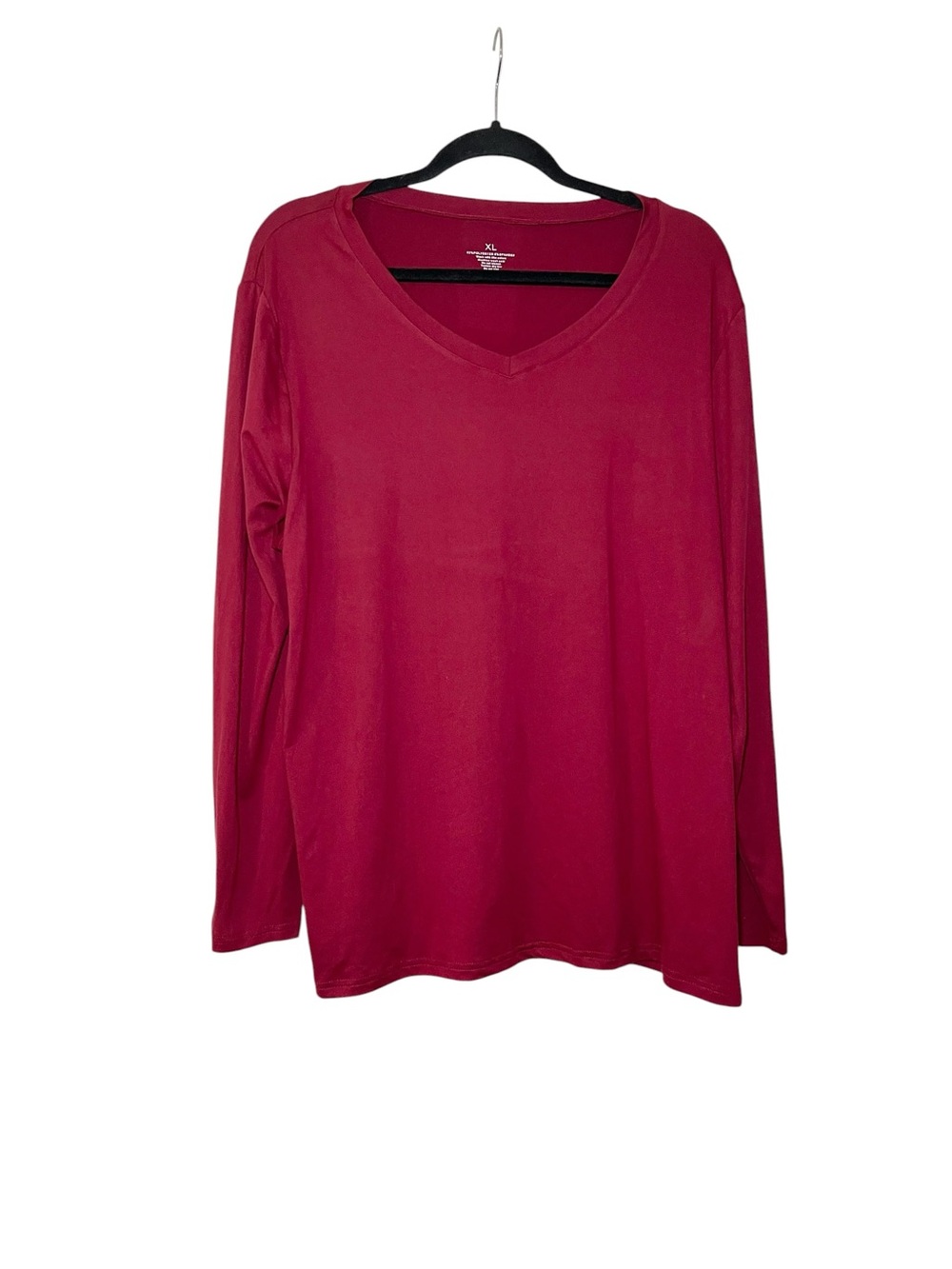 Showitty Women's V-Neck Red Long Sleeve Top Casual Chic Minimalist Size XL